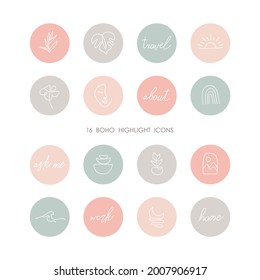 Instagram Highlights cover icons. Boho style. Abstract. Fashion and style. Vector. Isolated on a white background.