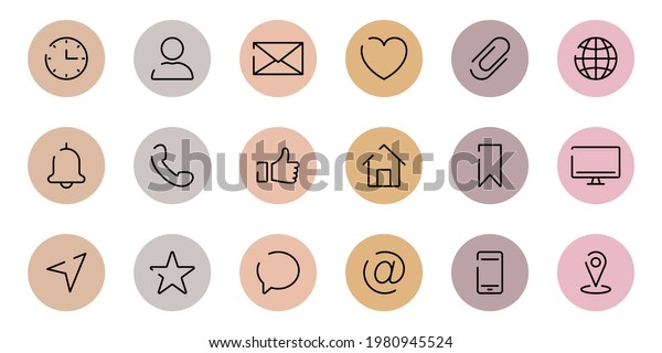 Instagram\
Highlights Cover Icons. Set of Website Contact Info Icons.\
Highlights Stories Covers Line Pictogram for Business Card.\
Editable stroke. Vector\
illustration.