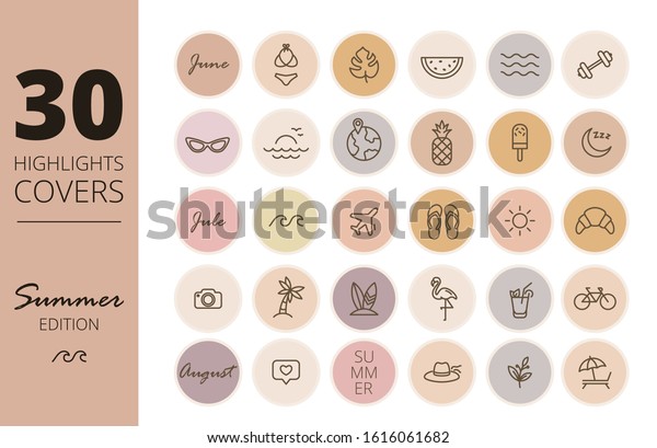 Instagram Highlights cover icons. Summer icons.
Outline. Vector