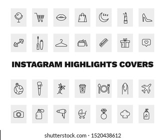 Instagram Highlights covers icons. Icons set for Instagram stories. Vector
