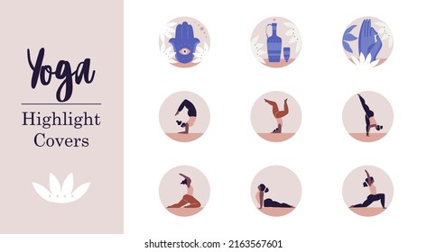 Instagram Highlights Covers. Yoga Concept. Boho Style. Woman Exercising Yoga. Abstract Yogis In Poses. Healthy Lifestyle. Vector