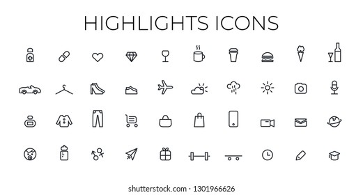 Instagram Highlights icon. Stories Covers line Icons. Perfect for bloggers. Set of 40 highlights covers. Fully editable vector file.
