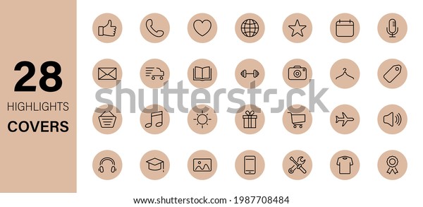 Instagram Highlights Line Icon Set. Stories\
Covers Icons. Highlights for Lifestyle, Travel and Beauty Bloggers,\
Photographers and Designers. Outline Pictogram for Social Media.\
Vector illustration