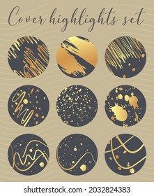 Instagram Highlights Stories Covers background texture. Brush splash, golden lines. Design for Beauty shop, makeup and cosmetics and feminist style social page cover. Vector illustration