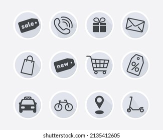 instagram highlights stories covers grey for shopping and delivery icons set vector