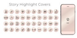 Instagram Highlights Stories Covers Line Icons. Perfect For Bloggers. Set Of 40 Highlights Covers. Fully Editable Vector File.
