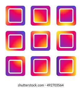 Instagram icon 2022 background Set. Sunset Smartphone icon. Android Phone icon, Instagram banner vector, Instagram gradient. Instagram color 2016 Sunset Smartphone background. Android Phone icon set 1