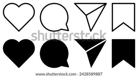 Instagram icons. Like, comment, share, save. Vector illustration isolated on white background