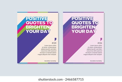 instagram inspirational quotes brochure a4 flyer template brighten your day long shadow isolated object social media purple pink yellow green green blue orange red colors flat simple minimal design