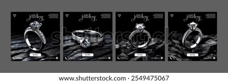 instagram jewelry social media post template jewellery poster rings slider carousel banner shop diamond luxury promotion dark blue diamond vector logo background color minimal design square size store