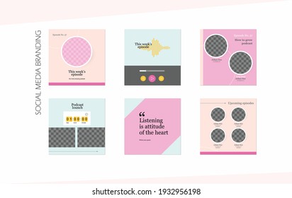 Instagram layout template. minimal abstract social media story background. post mockup in pastel pink feminine colors. for for audio podcast e learning, clubhouse, online course, webinar masterclass