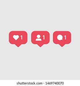 Instagram Like Comment Follow Icons Symbols. Popular Social Media Notification Symbols.