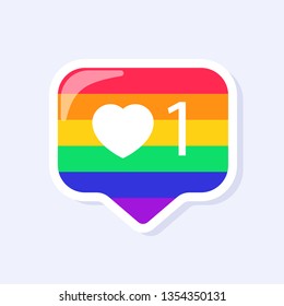 Ícone de curtida do Instagram. Símbolo relacionado a LGBTQ+ nas cores do arco-íris. Orgulho alegre. Mês do Orgulho da Comunidade Rainbow. Amor, Liberdade, Apoio, Símbolo da Paz. Design vetorial plano isolado no fundo branco