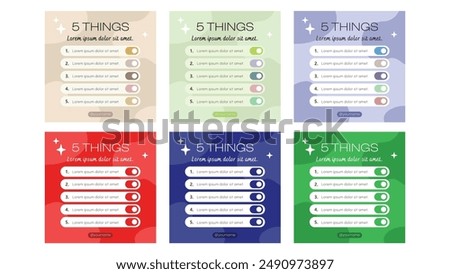 instagram list article buttons social media post template square size digital marketing tips tricks business things on off button included slider poster colorful design templates vector illustration