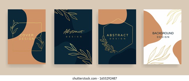 Instagram Main Feed And Post Creative Vector Set. Background Template With Copy Space For Text And Images Design By Abstract Colored Shapes,  Line Arts , Tropical Leaves  Warm Color Of The Earth Tone