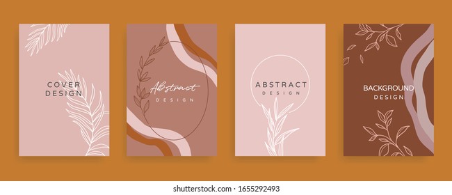 Instagram Main Feed and post creative Vector set. Background template with copy space for text and images design by abstract colored shapes,  line arts , Tropical leaves  warm color of the earth tone