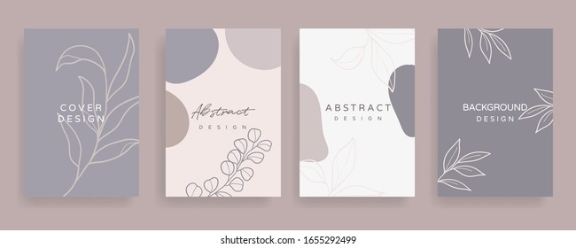 Instagram Main Feed And Post Creative Vector Set. Background Template With Copy Space For Text And Images Design By Abstract Colored Shapes,  Line Arts , Tropical Leaves  Warm Color Of The Earth Tone