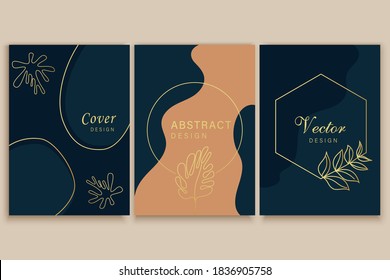 Instagram Main Feed and post creative Vector set. Background template with copy space for text and images design by abstract colored shapes, line arts , Tropical leaves warm color of the earth tone