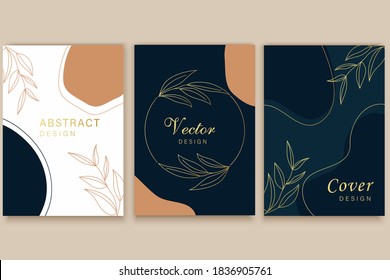 Instagram Main Feed and post creative Vector set. Background template with copy space for text and images design by abstract colored shapes, line arts , Tropical leaves warm color of the earth tone