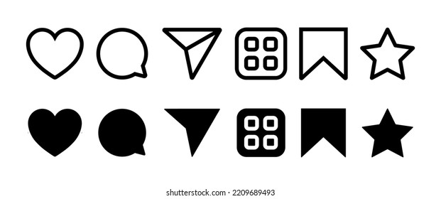 Instagram Media Icons. Like, Comment, Share, Save And Others. Web Flat Icon.

