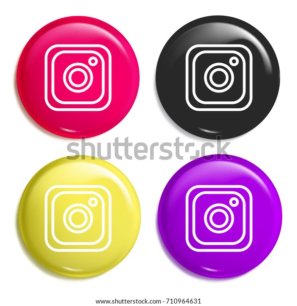 Instagram多色光沢バッジアイコンセット リアルな輝くバッジアイコンまたはロゴモックアップ のベクター画像素材 ロイヤリティフリー