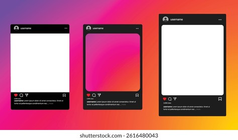 instagram new grid size template update 2025, Instagram social network app UI interface mockup design. Modern social media platform profile story layout template. Vector illustration	