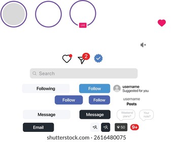 instagram new grid size template update 2025, Instagram social network app UI interface mockup design. Modern social media platform profile story layout template. Vector illustration	