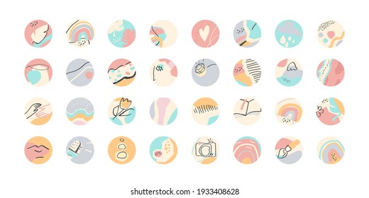 Instagram page design. A set of cover icons for social media stories. Abstract collection backgrounds with shapes, vignettes, dots and lines. Social media marketing. Finland, Helsinki,  March 10, 2021