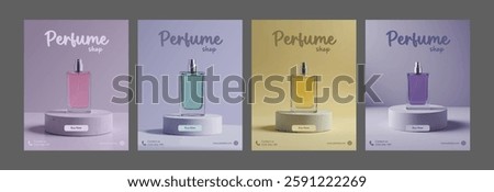 instagram perfume bottles shop store social media poster template banner blue concept sales promotion black vector logo background color slider carousel minimal design square size poster templates