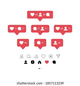 Instagram Pop Up Icon Set. Social Media Notification Vector Illustration