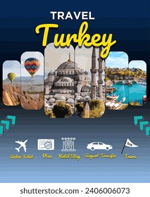 a instagram post EPS file of travel turkey with a  beautiful blue background for travel agency