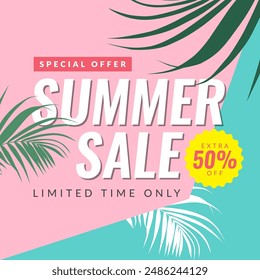Instagram post and social media post Summer sale promotion banner template. Vector illustration