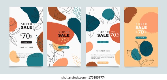 Instagram Post Template. Design Backgrounds For Social Media Stories, Photo Frame Template And Sale  Banner. Memphis Design Cover. Abstract Shape With  Earth Tone Color. Vector  Illustration