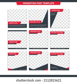 Instagram Post Template. Modern Grey And Red Social Media Square Size Posting Template And Suitable For Internet Ads