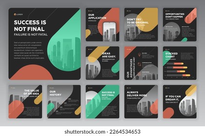 Instagram post templates set with cityscape vector illustration on background. Square posts layouts for personal blog.