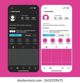 	
Modelo de modelo de perfil do Instagram. Perfil de Instagram UI Frame. Mockup de interface de interface do aplicativo de rede social do Instagram. Modelo de mídia social de maquete do Instagram.	
