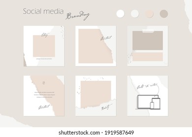 Instagram reels template. social media story post feed mockup in beige and pink colors. minimal abstract background layout for beauty, cosmetics, fashion, make up, salon