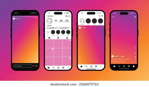 Instagram social app UI interface template mockup. instagram post mockup. instagram Story mockup. Reels template mockup.