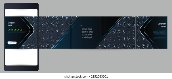 Instagram social media carousel post background template for business management, information technology, data processing content. vector dark blue and black luxury layout with copy space