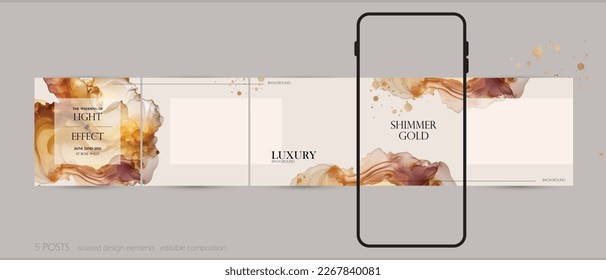 Instagram social media carousel puzzle post template. elegant luxury background for make up, beauty, jewelry content