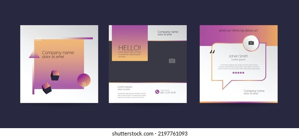 Instagram social media customer recommendation  feedback  review post template  vector background for technology  tech  fitness  sport content  futuristic geometric gradient design