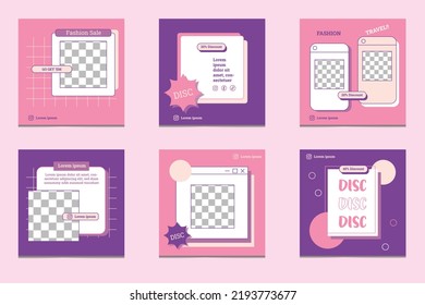 Instagram social media feed branding template with background in pink color. Instagram feed minimalist vector design.