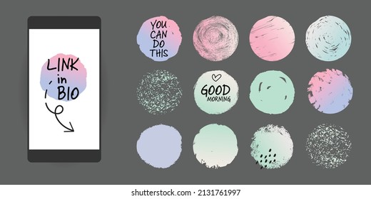 Instagram social media highlight cover icon, web button. abstract gradient pastel circle round dot shapes, stain, stamp texture background for motivation quotes. for beauty, cosmetics, makeup, fashion