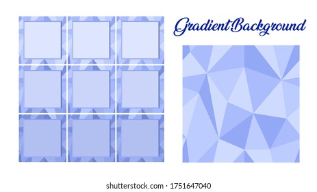 Instagram social media post template, frame or background : Diamond or crystal style, geometric, triangle, polygonal, Abstract background, vector, blue gradient seamless pattern