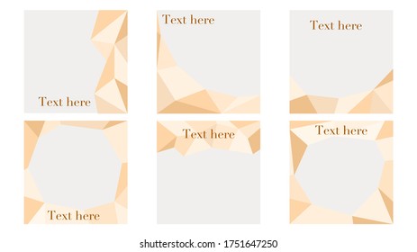 Vorlagen für Social-Media-Beiträge, Rahmen oder Hintergrund: Diamant oder Kristall, geometrisch, Dreieck, polygonal, abstrakter Hintergrund, Vektorgrafik, braun, gelb und orange