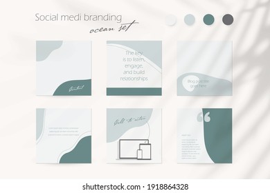 Instagram Social Media Story Post Feed Template Background In Ocean Blue Colors. Banner Mockup Layout For Travel, Cosmetics, Cosmetology, Beauty, Fashion, Coach, Spa, Content