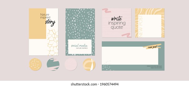 Instagram Social Media Story Post Feed, Highlight Template With Space For Text. Minimal Hand Drawn Abstract Shape Background Layout Mockup In Pastel Pink Yellow Color. For Beauty, Spa, Fashion, Food