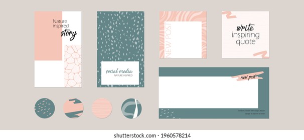 Instagram social media story post feed, highlight template with space for text. minimal hand drawn abstract shape background layout mockup in pastel pink green color. for beauty, spa, fashion, food