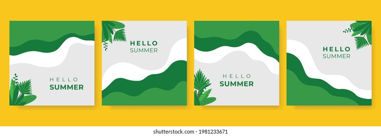 Instagram Social Media Story Post Feed Background Or Web Banner Template. Minimal Floral Green Banner Watercolor Abstract Shape Vector Mockup Layout. For Beauty, Jewelry, Cosmetics, Wedding, Summer