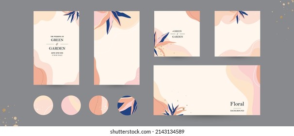 Instagram Social Media Story Post Template In Pink Pastel And Gold Colors. Background Mockup For Beauty Salon, Fashion, Jewelry, Make Up. Abstract Floral Leaf Vector Layout For Spring And Summer Sale